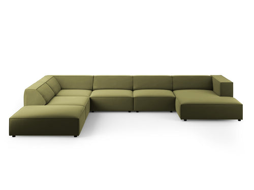 Cosmopolitan Design Panoramische hoekbank links Arendal 7-zits, flueel, lichtgroen - 262x364x70cm