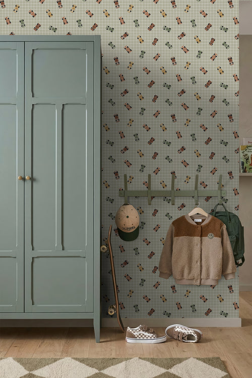 ESTAhome behang race auto's vergrijsd groen - 50 x 900 cm - 131753