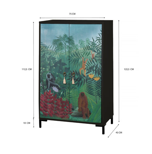 Dressoir van MDF met 2 decoratieve deuren, motief in diep jungle-groen