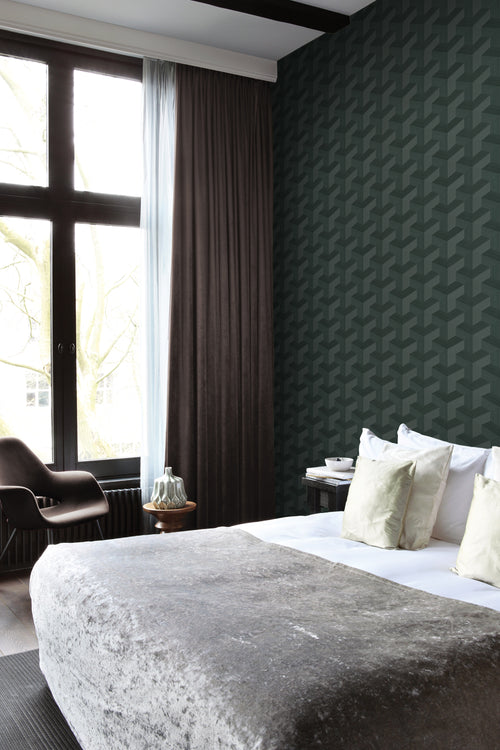Origin Wallcoverings behang grafisch 3D motief donkergroen - 50 x 900 cm - 348004 - vtwonen shop