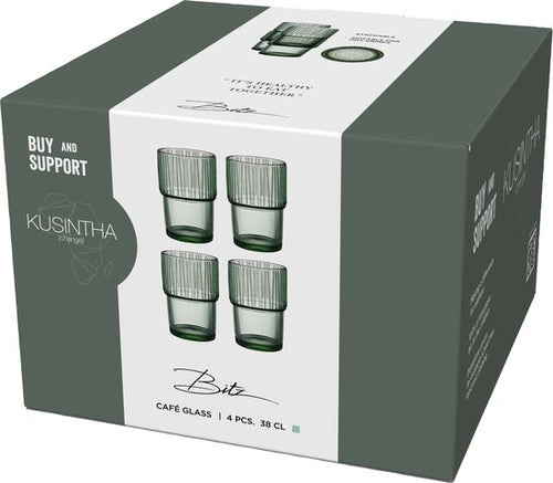 Bitz Waterglas Kusintha 280 ml - kleur Groen - set van 4 stuks - stapelbaar - vtwonen shop