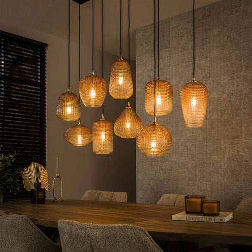 Giga Meubel Hanglamp Dot Pattern - Amber - 9-Lichts - 120x40x150cm - vtwonen shop