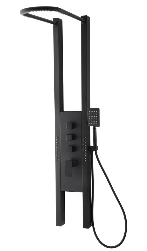 Badplaats Douchepaneel Caspian 145 x 26 cm - Zwart - RVS Doucheset met Thermostaatkraan en Douchekop