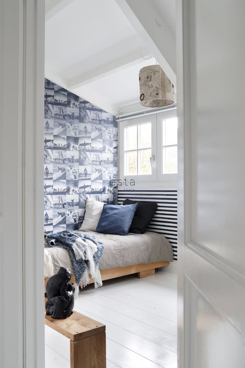 ESTAhome behang foto's van surfers donkerblauw - 53 cm x 10.05 m - 138954