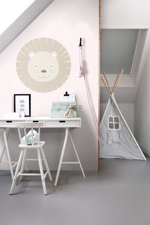 ESTAhome zelfklevende behangcirkel dierenkoppen beige - Ø 70 cm - 158973 - vtwonen shop