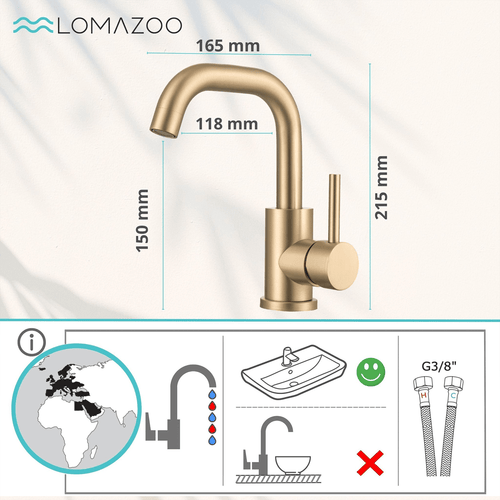 LOMAZOO wastafelkraan Stellar - mengkraan - goud