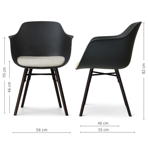 Nolon Nena-Liz eetkamerstoel zwart met naturelbeige zitkussen - zwart houten onderstel