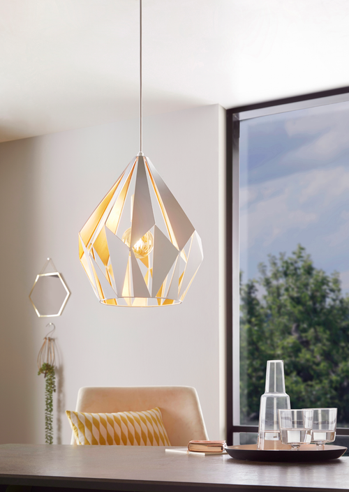 EGLO hanglamp Carlton 1 - e27 - ø 31 cm - wit/goud - vtwonen shop