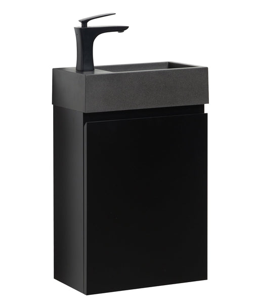Badplaats Toiletmeubel Angela 40 x 22 cm – Mat Zwart – Fonteinmeubel met Zwarte Wastafel