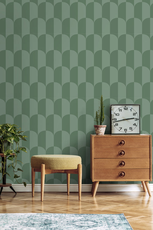 ESTAhome behang art deco bogen vergrijsd groen - 50 x 900 cm - 139989 - vtwonen shop