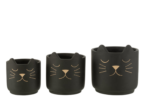 J-Line bloempot Kat - keramiek - zwart/goud - large - Ø 19 cm