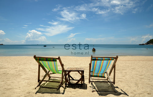 ESTAhome fotobehang strand blauw en beige - 279 x 270 cm - 156516 - vtwonen shop