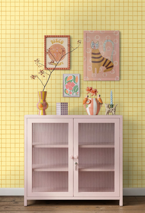 ESTAhome behang geblokt motief geel - 50 x 900 cm - 131595