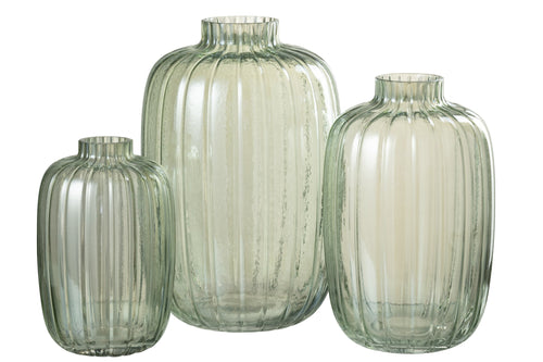 J-Line vaas Strepen - glas - groen - large - 29.5 cm hoog