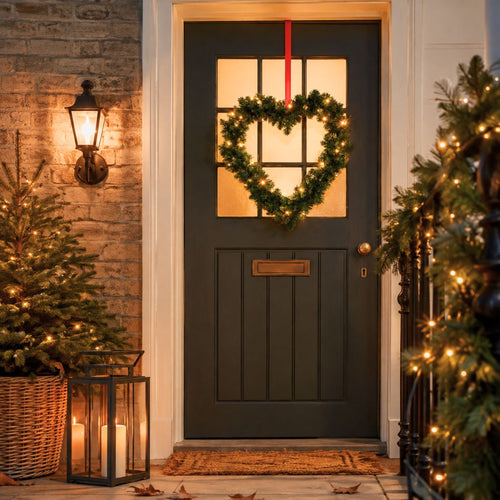Black Box Trees Kerstkrans Hart met LED Verlichting en Zachte Naaldjes - Kerstversiering voor Kerst - Warme Gloed - Deurkrans voor Binnen en Buiten -