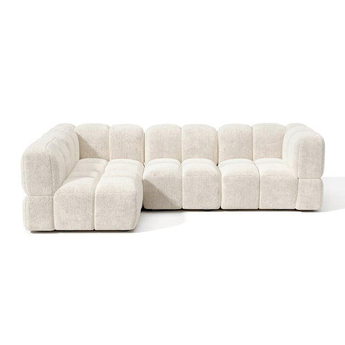 Sia Home - Modulaire hoekbank links NUBI - Fluweel met structuur - Crème - 256cm