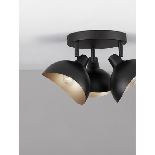 Nova Luce GETI Plafondlamp met meerdere armen, halfverzonken, matzwart, goudkleurig, E14 fitting, 3x5W