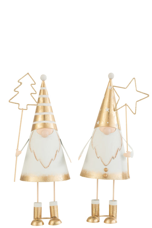 J-Line decoratie Kerstman + Stok Boom/Ster - metaal - wit/goud - large - 2 stuks - vtwonen shop