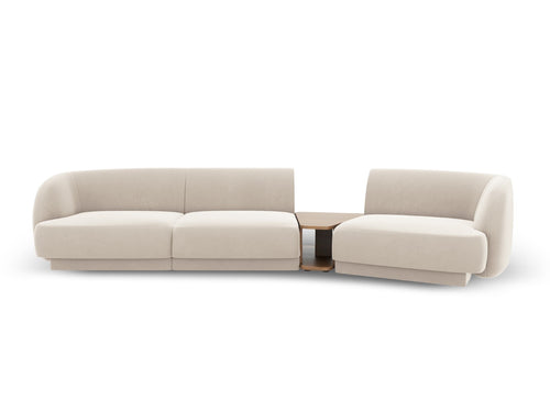Micadoni Rechte modulaire bank Miley 3-zits, flueel, lichtbeige - 126x303x70cm
