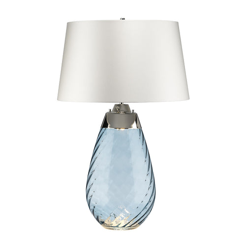 Elstead Lena 2 lichte grote blauwe tafellamp met gebroken witte kap, blauw getint glas, gebroken witte kap, E27