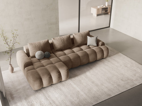 Cosmopolitan Design Uitklapbare hoekbank links met opbergdoos Linz 3-zits, flueel donkerbeige - 142x275x84cm