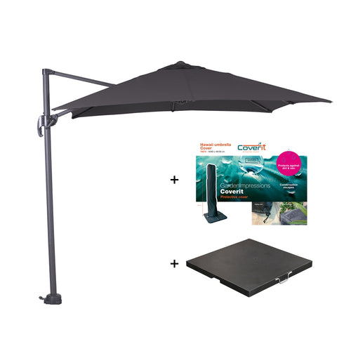 Zweefparasol Hawaii S - met voet en hoes - Zwart - 250 x 250 cm