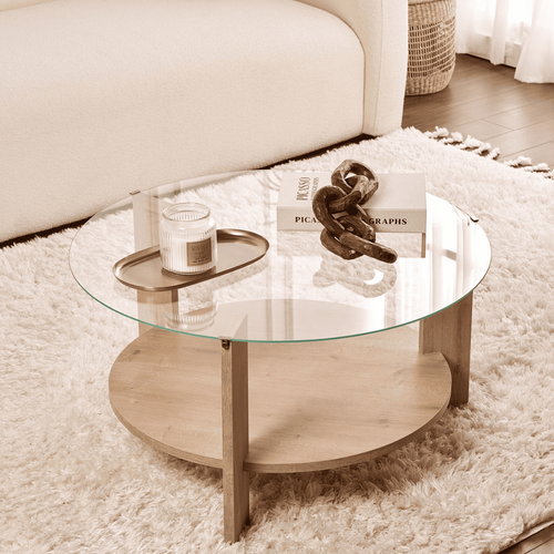 Calicosy - CLARA Salontafel met 2 bladen - Eiken - 75x75x40 cm