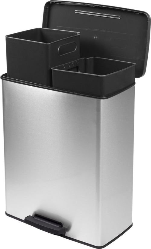 Curver Decobin Duo Prullenbak - 26L+26L - Rechthoekig - Zilver Metallic - vtwonen shop