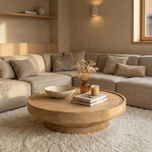 DÉJA Living Salontafel Gabriel Naturel – Rond Mangohout – Scandinavisch – 115x115x25 cm
