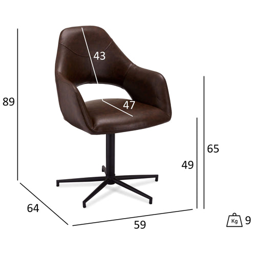 Furnhouse eetkamerstoelen armleuning Luna - Donkerbruin - Kunstleer - Set van 4