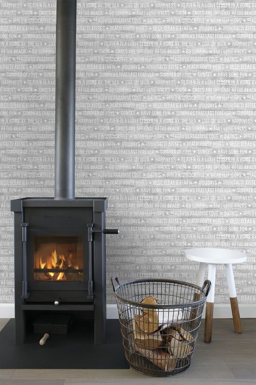 ESTAhome behang zomerse quotes grijs - 53 cm x 10.05 m - 148638