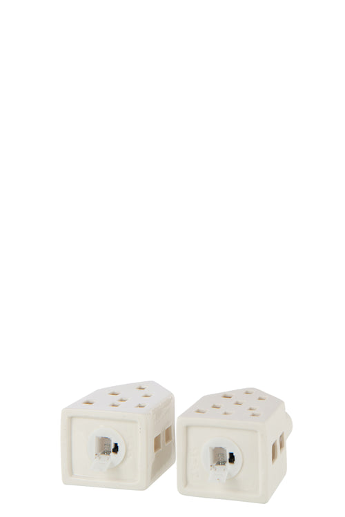 J-Line vaas Huis - keramiek - wit - 2 stuks - LED - vtwonen shop