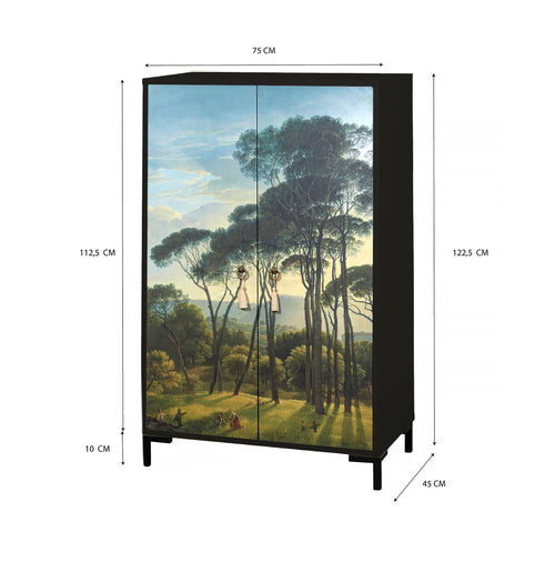 Dressoir van MDF met 2 decoratieve deuren, motief in natuurlijke groentinten