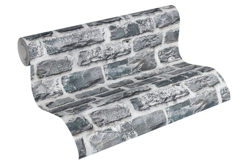 A.S. Création behang stenen muur donkergrijs - 53 cm x 10.05 m - AS-361404