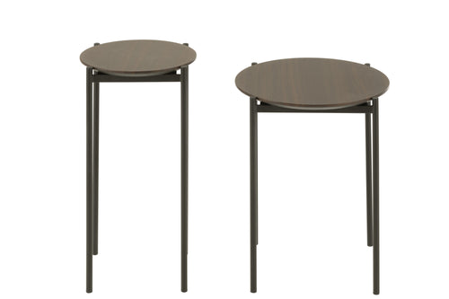 J-Line bijzettafel Rond - hout/metaal - donkerbruin - set van 2 - vtwonen shop