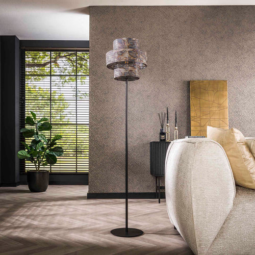 Giga Meubel Vloerlamp Lantern - Zwart/Bruin - 1-Lichts - 35x35x165cm - vtwonen shop