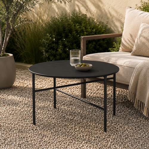 Lisomme Mila metalen tuin salontafel zwart - Ø 70 cm