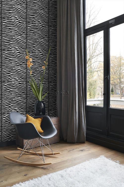 ESTAhome behang zebra's zwart en wit - 53 cm x 10.05 m - 136807