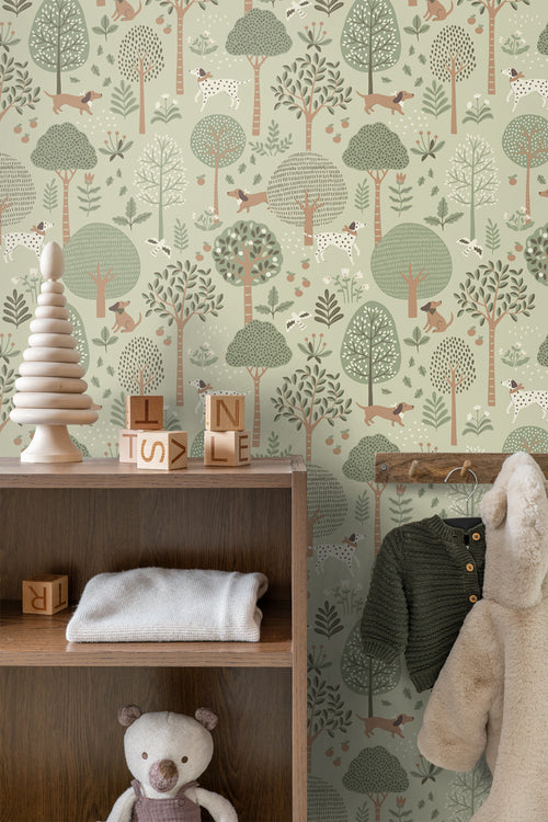 ESTAhome behang honden vergrijsd mintgroen - 53 cm x 10.05 m - 139712 - vtwonen shop