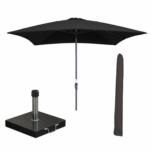 Garden Impressions stokparasol Lotus zwart 250x250 cm met 40kg Cosmo voet en hoes