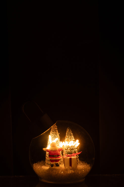 J-Line kerstbal Kerstman - glas - wit/rood - small - LED lichtjes - vtwonen shop