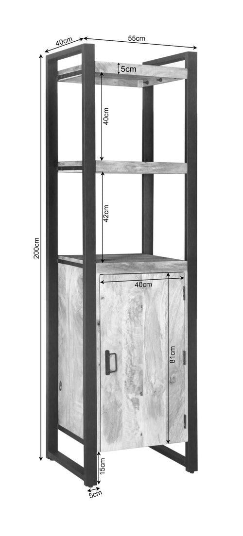 Starfurn Boekenkast Britt - Naturel Hout - 1-Deur - 55x40x200cm