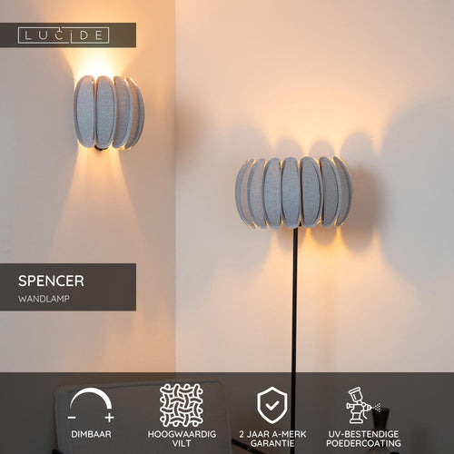 Lucide wandlamp SPENCER - 1xE27 - Grijs