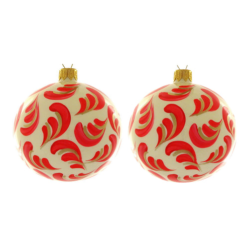 Dagmara kerstbal – glas – set van 2 – met rode takmotieven - vtwonen shop