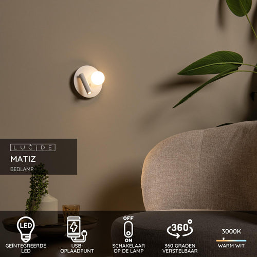Lucide bedlamp MATIZ - Geïntegreerde LED - Wit - vtwonen shop