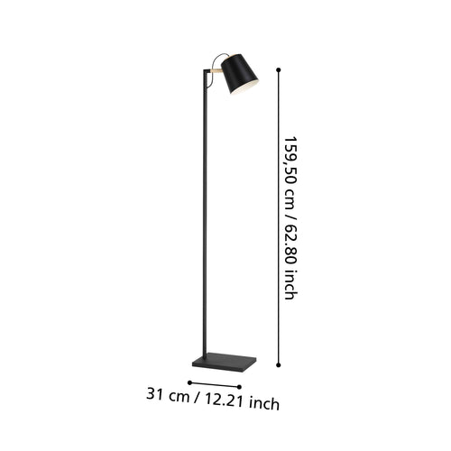 EGLO vloerlamp Lacey - e27(excl) - 159 cm - hout/staal - zwart/bruin