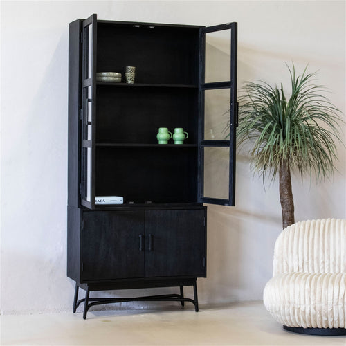 Giga Meubel Vitrinekast Romee - Mangohout - Zwart - 100x38x220cm - vtwonen shop