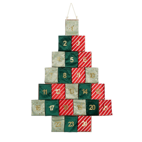 Mica Decorations Adventskalender - L72 x B1 x H51 cm - Vilt - Groen, Rood