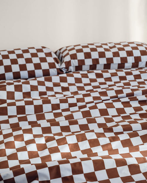 noo.ma Plu Pillowcase katoensatijn 300 TC 60x70 cm, Baby Blue & Cocoa Brown