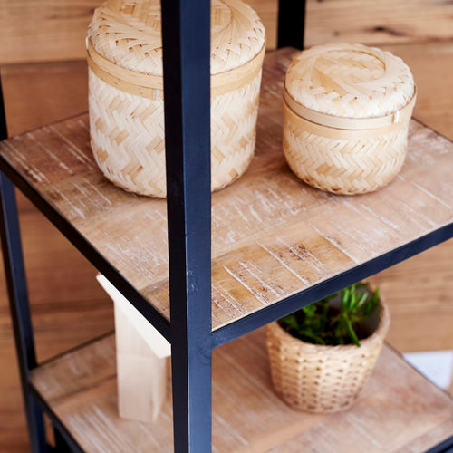 Tikamoon Mangohouten en metalen kolomkast - Zwart